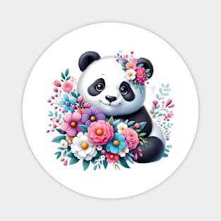 A panda decorated with beautiful colorful flowers. Magnet